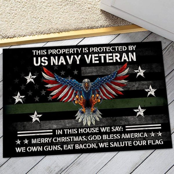 Veteran door mat - In this house we say Navy Supply