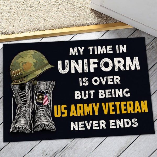 Veteran door mat - Time being Veterans never ends Army Cheap