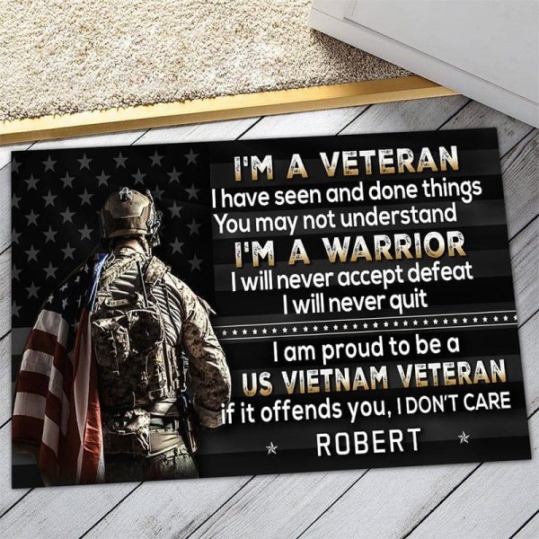 Veteran door mat with your name - I am a warrior Vietnam Veteran Sale