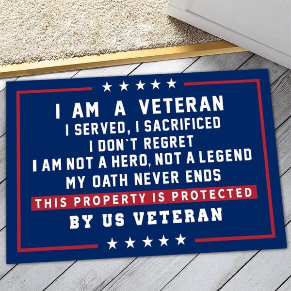 Veteran door mat with your name - This property is protected Hot on Sale