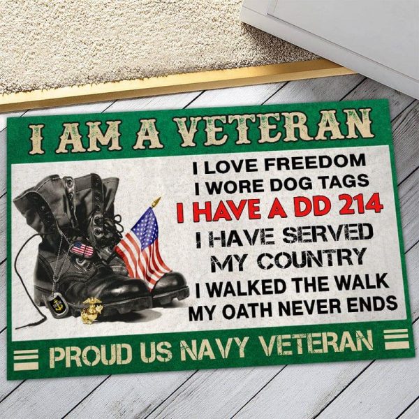 Veteran door mat with your name - I m a patriot Navy For Discount