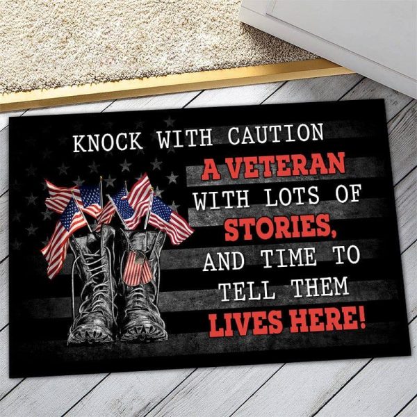 Veteran door mat - Knock with the caution Fashion