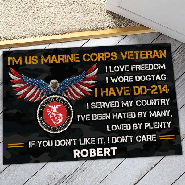 Veteran door mat with your name - USA Eagle Marine Corps Fashion