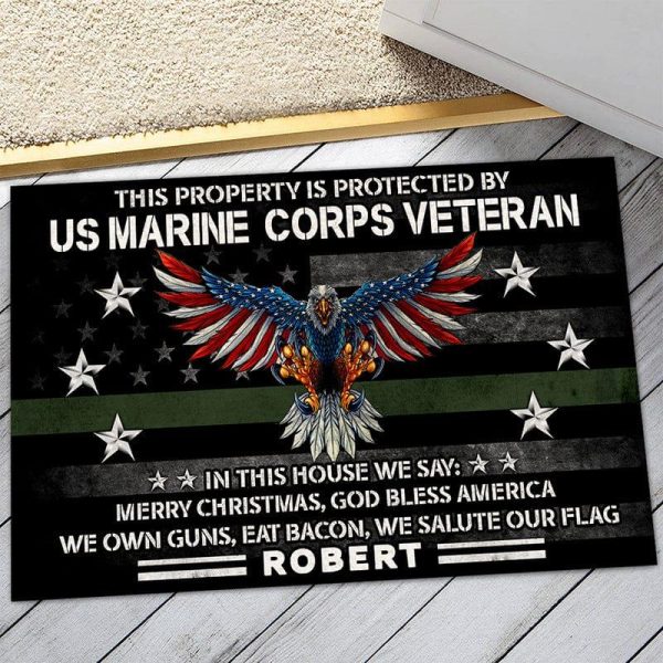 Veteran door mat - In this house we say Marine Corps Online