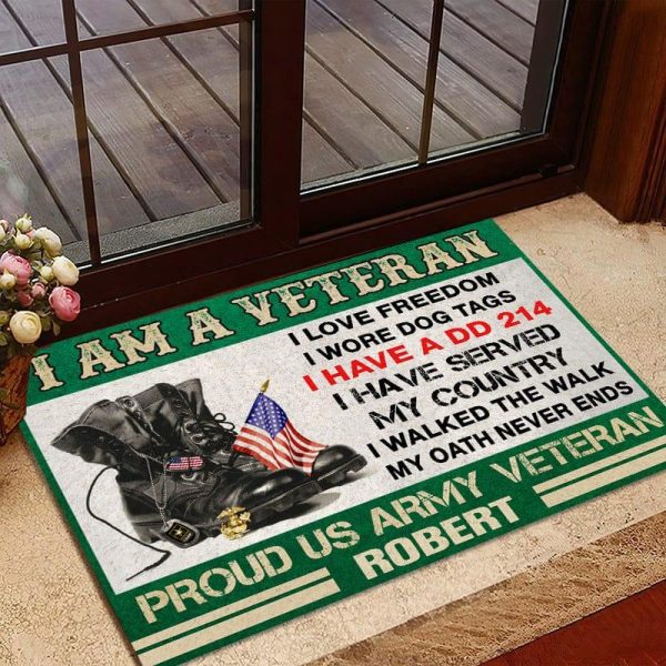 Veteran door mat with your name - I m a patriot Army Cheap