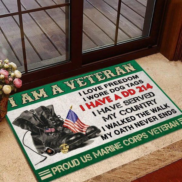 Veteran door mat with your name - I m a patriot Marine Corps Discount