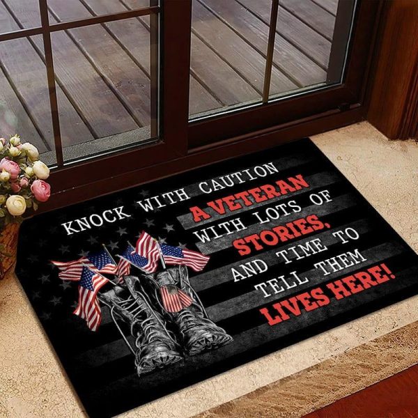 Veteran door mat - Knock with the caution Fashion