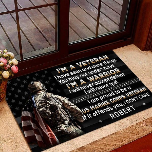 Veteran door mat with your name - I am a warrior Marine Corps Online