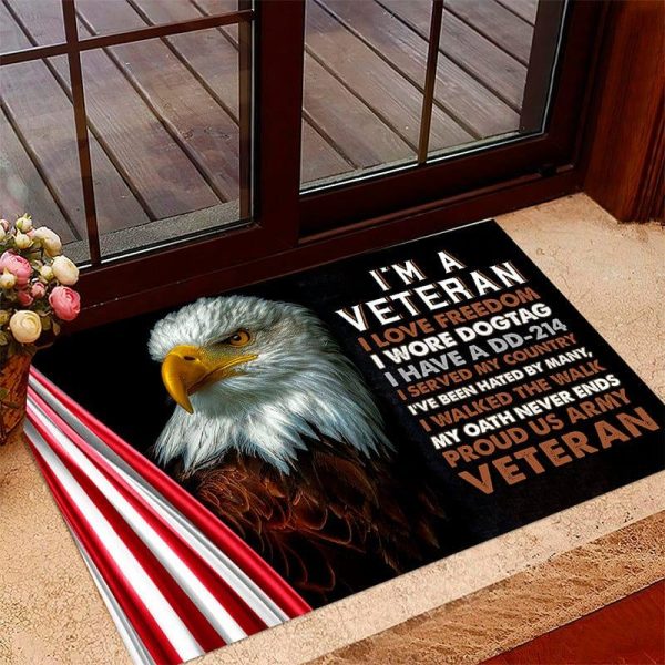 Veteran door mat with your name - I am a Veteran For Cheap