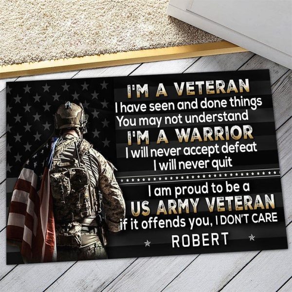 Veteran door mat with your name - I am a warrior Army Online