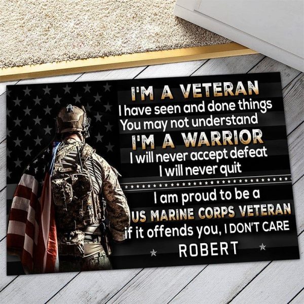 Veteran door mat with your name - I am a warrior Marine Corps Online