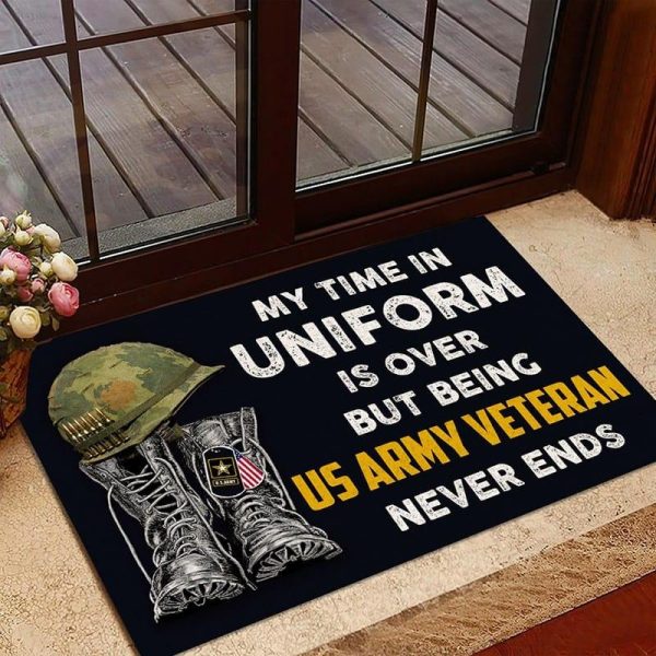 Veteran door mat - Time being Veterans never ends Army Cheap