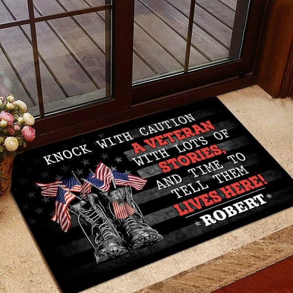 Veteran door mat - Knock with the caution Fashion