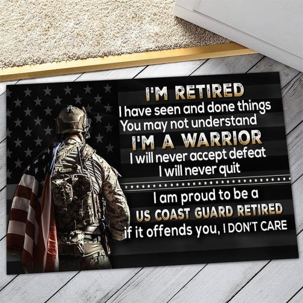 Veteran door mat with your name - I am a warrior Coast Guard Cheap