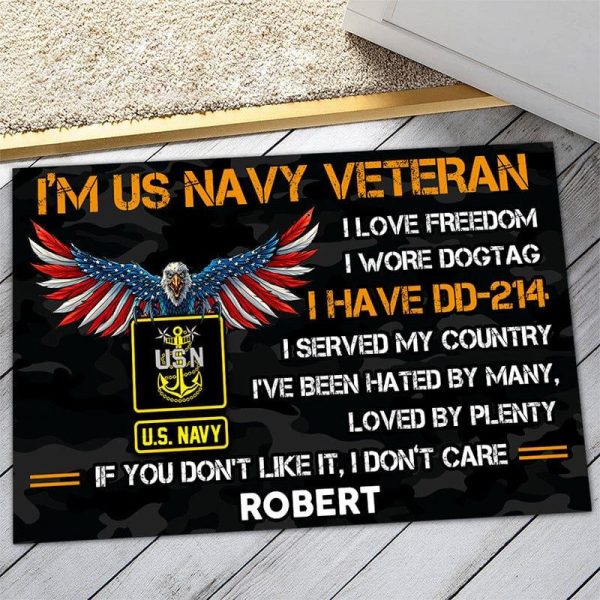 Veteran door mat with your name - USA Eagle Navy For Sale