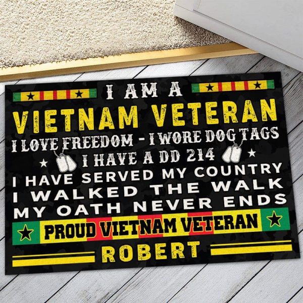 Vietnam veteran door mat with your name - Dogtag Online