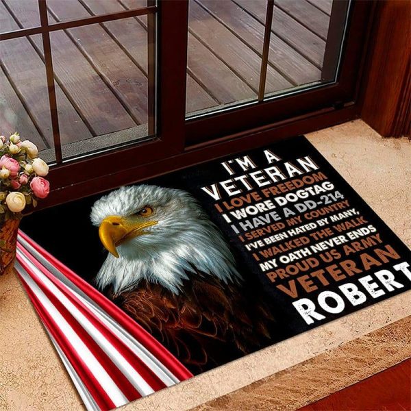 Veteran door mat with your name - I am a Veteran For Cheap