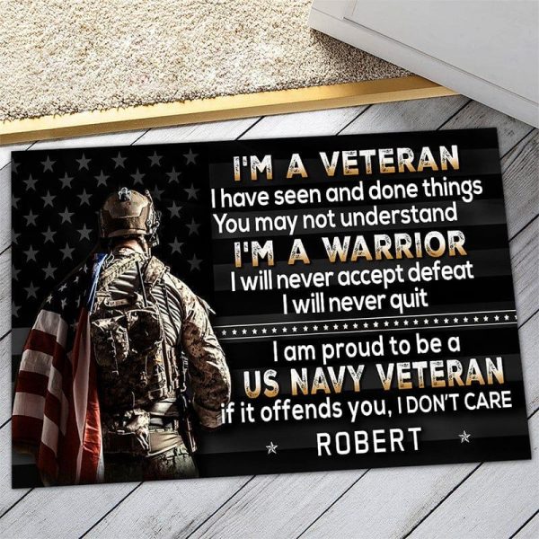 Veteran door mat with your name - I am a warrior Navy Online