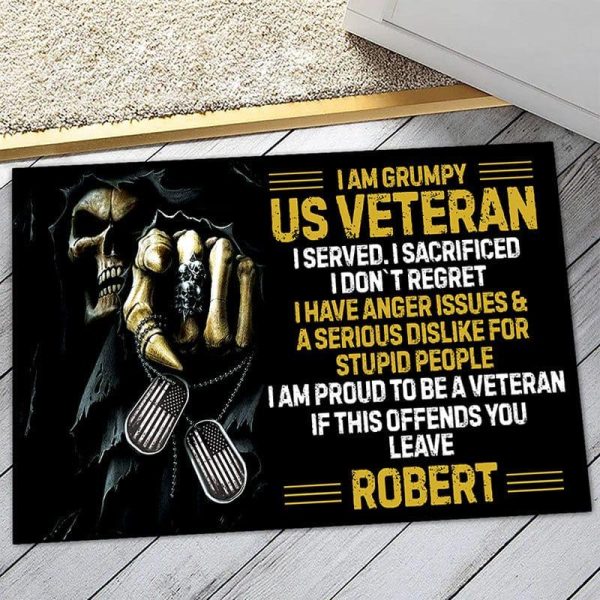 Veteran door mat with your name - Grumpy US Veteran Supply